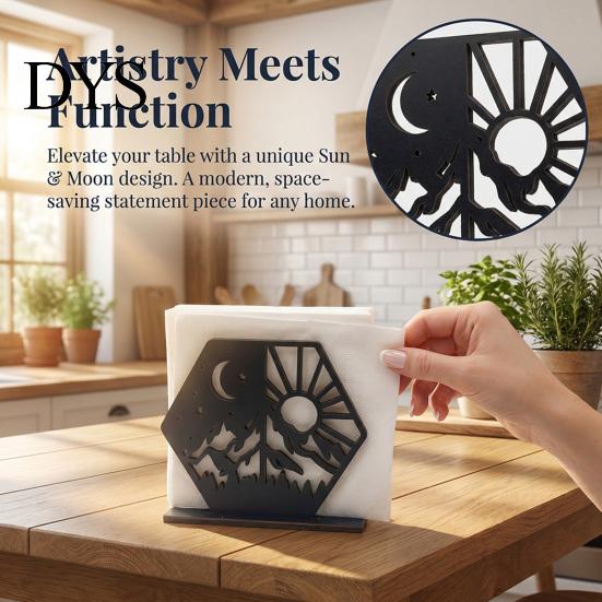 Stable Wood Napkin Holder for Counter Wooden Hollow Holder, Black Silhouette Pattern, Decorative Vertical Easy Clean Storage Organizer Stand,