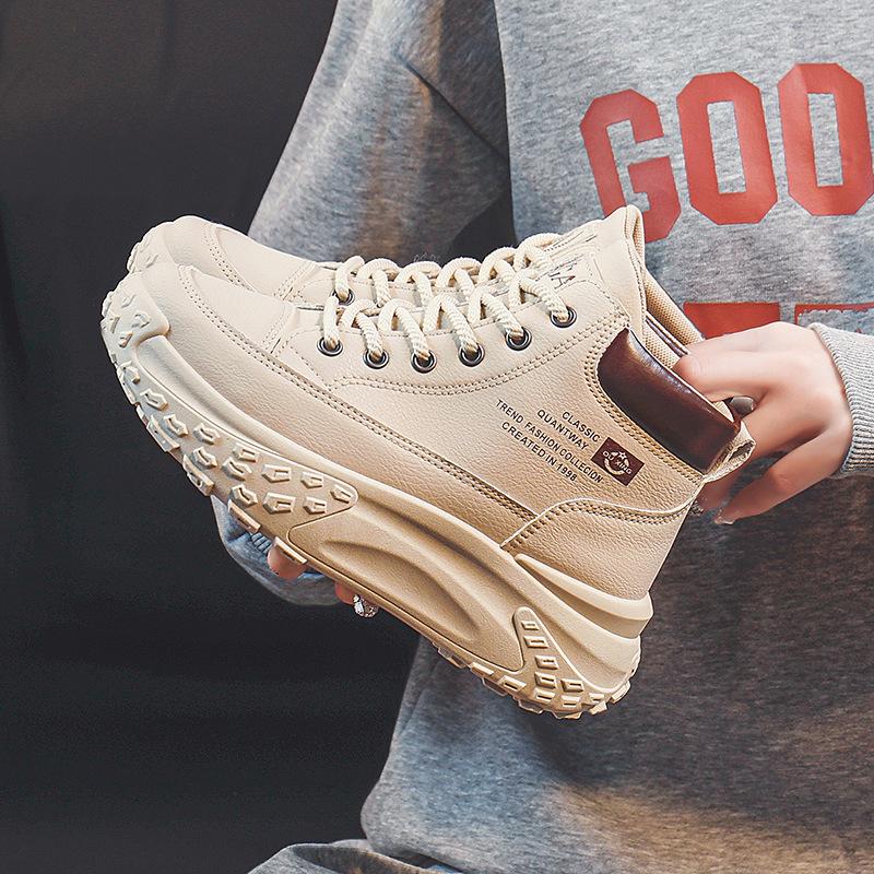 

Женские кроссовки с высоким верхом, новинка осени и зимы, кроссовки для папы, на толстой подошве, увеличивающие рост, повседневная обувь, студенческие женские ботильоны 3 35 хаки