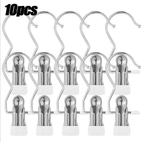 remium Stainless Steel Clothes Pegs with Hooks - Space-Saving Laundry Hangers for Pants, Towels & Closet Organization