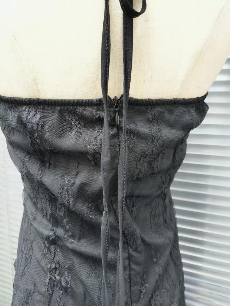 Rochie de vară neagră cu guler în V și subțire, stil gotic Y2k, stil francez, stil chic, stil skinny