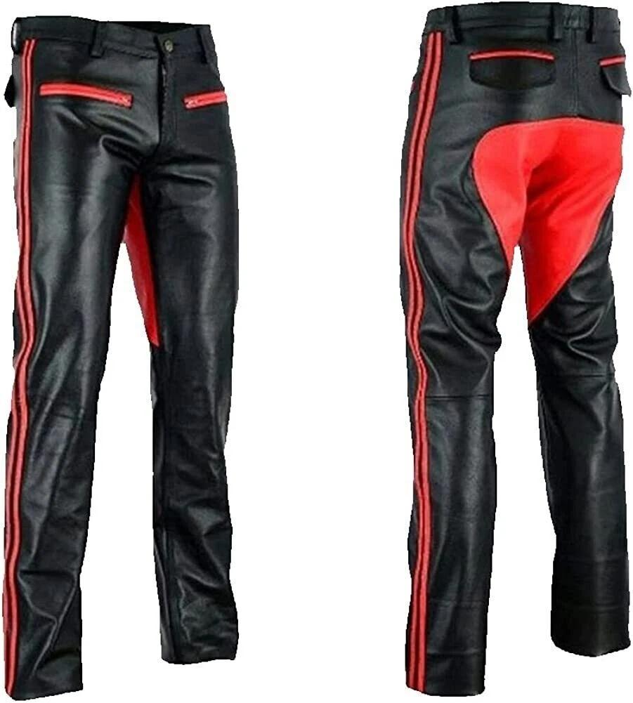 

Leather Pant Party Quality Wear Men Black Motorcycle Genuine Soft High Lambskin 42 красный/чёрный