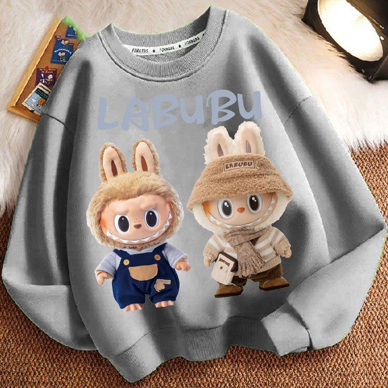 

Милые толстовки с круглым вырезом Labubu для мальчиков и девочек Весной и осенью, Свободные куртки с длинным рукавом для детей 130