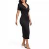 European and American Casual Knitted Women's Clothing Women's Medium and Long Cross-necked Hem Split-pleated Medium and Long Dress