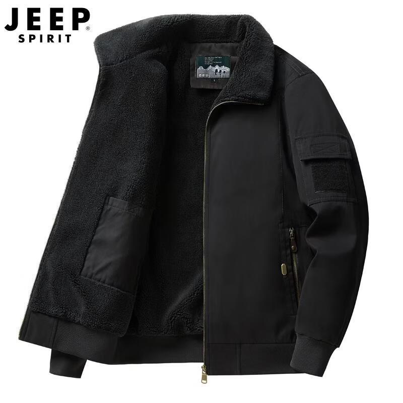 JEEP SPIRIT Men's Retro Pilot Lamb Wool Lined Cotton Jacket