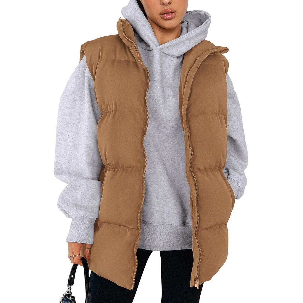 Women's Fall Fashion Vests Casual Sleeveless Stand Collar Zip Up Jacket Coats Warm Winter Outerwear