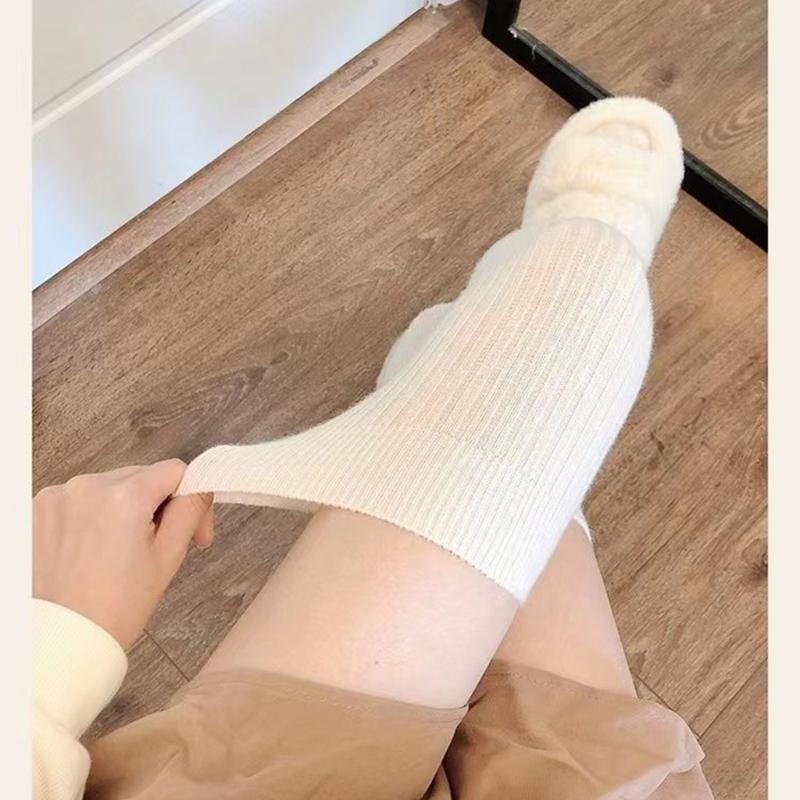 Solid Color Over The Knee Long Tube Boot Socks for Women Winter Thicken Ribbed Knit Tall Thigh High Stockings Leg Warmer