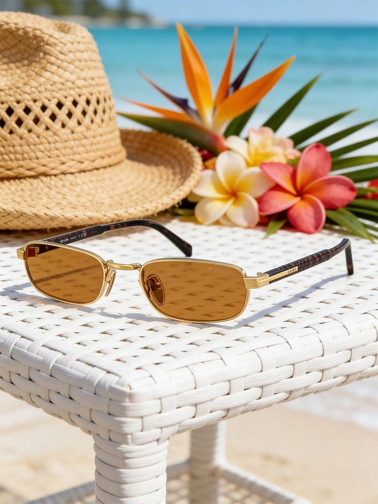 Prada 0PRB54S Gold Rectangle Sunglasses