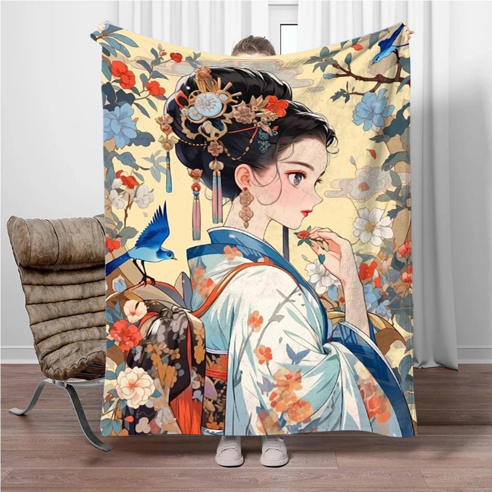 Chinese Ancient Style Girls Flannel Blanket Soft Keep Warm Throw Blanket Blanket For Sofa Bed Office Camping Travelling Gifts