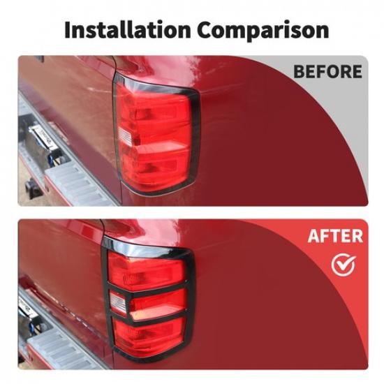 Black Rear Tail Light Lamp Guards Decor Cover Trim For Chevy Silverado 2014-2018