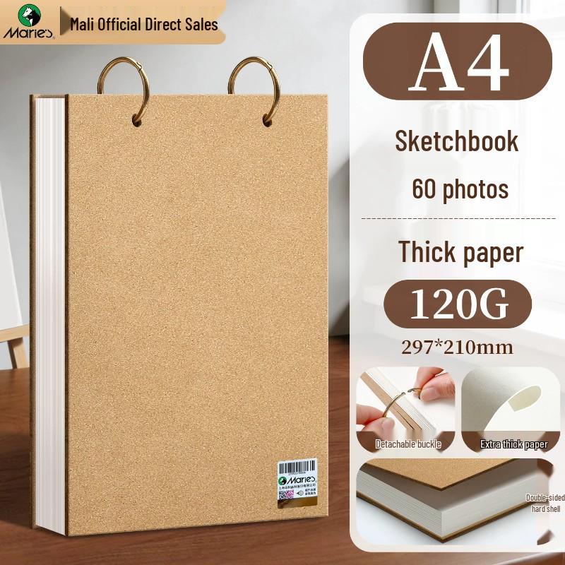 Mali Art Student A4 Thickened Cowhide Spiral Sketchbook, Blank for Hand-Painted Drawings