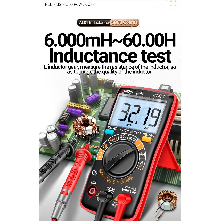 Coil Inductance Multimeter Duty Cycle Hz Tester ANENG AL01 6000 Counts NCV Temperature Meter True-RMS Voltage Pro Tester Tools