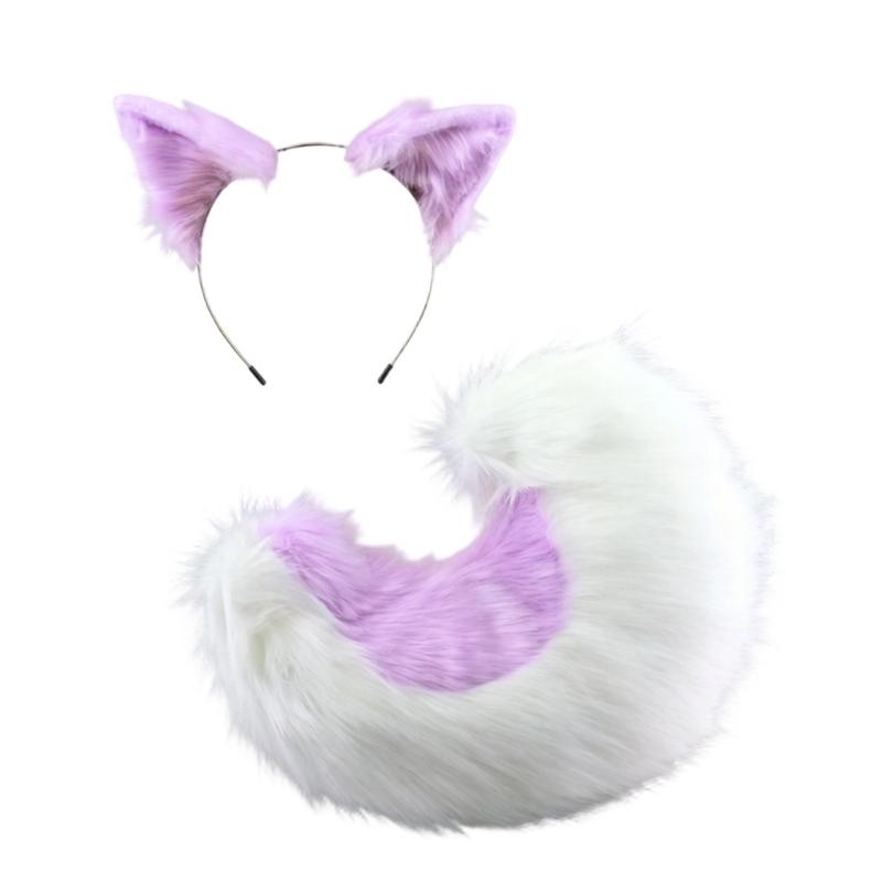 Realistic Foxes Tail And Ears Set For Women Cosplay Faux Furs Costume Headband and Tail Convention Role Play Accessories