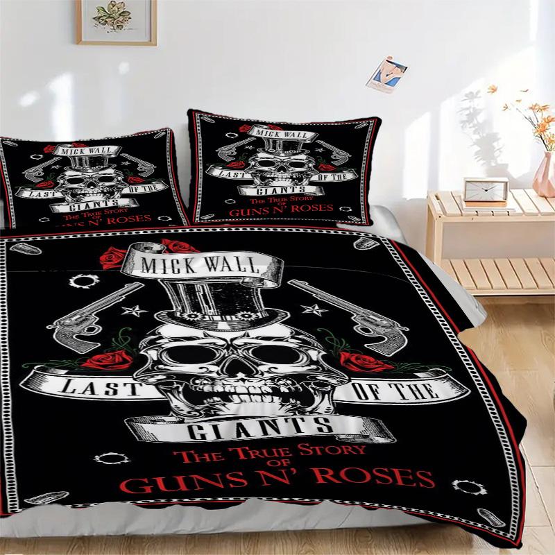 Guns N' Roses Bedding 3 Piece Set HD Print Duvet Cover Pillowcases for Teens Adult Bedroom Decoration Christmas Gift