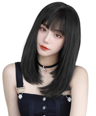AISIQUEENS Voll Natürliche Modische Für Jeden Tag Hitze Lolita Inklusive Perücke, Halblang, Schwarz, Mittel, Gerade, Perücke, Mode, Damen-, Perücke,