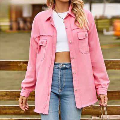 Damenmode Denim Herbst und Winter Langarm POLO Neck Casual Revers Top Jacke