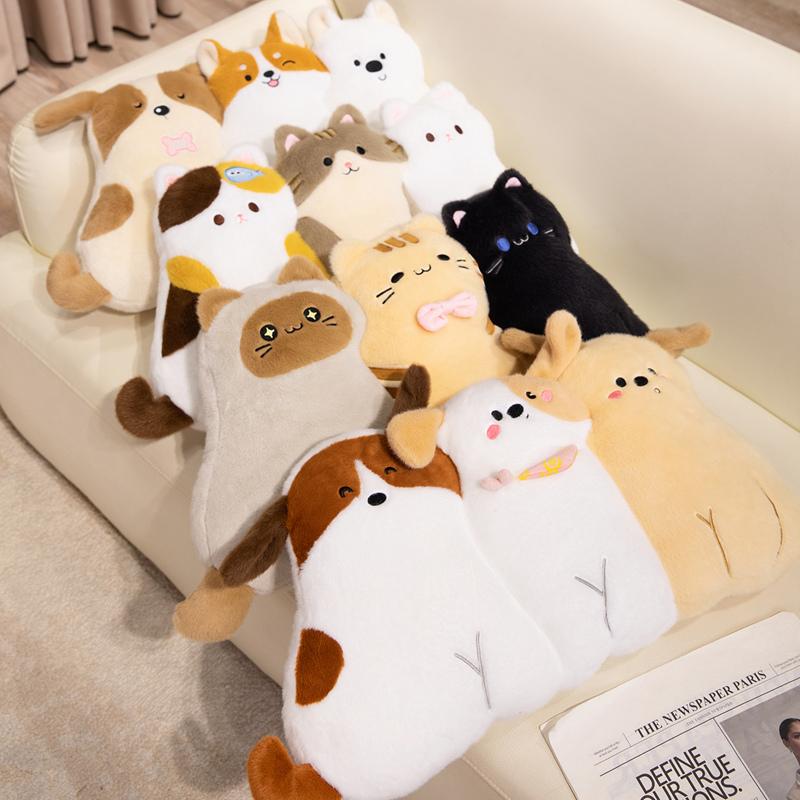 60Cm Dogs Cats Plush Pillow Stuffed Cartoon Animal Long Bolster Back Support Plushie Sofa Chair Decor Friend Gift