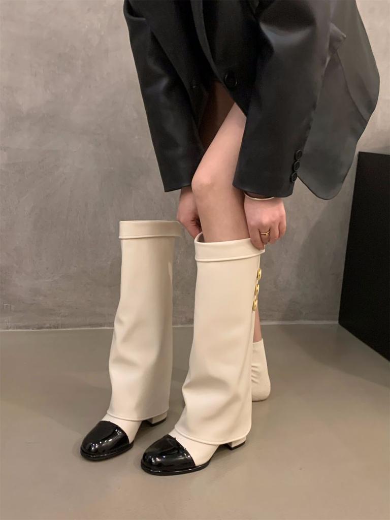 High-heeled small fragrant wind color matching high knight boots women's shoes 2025 new spring, autumn and winter khaki long tube boots