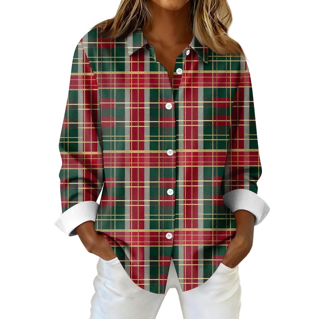 Women's Shirt Blouse Christmas Print Button Long Sleeve Casual Basic Shirt Collar Regular Top