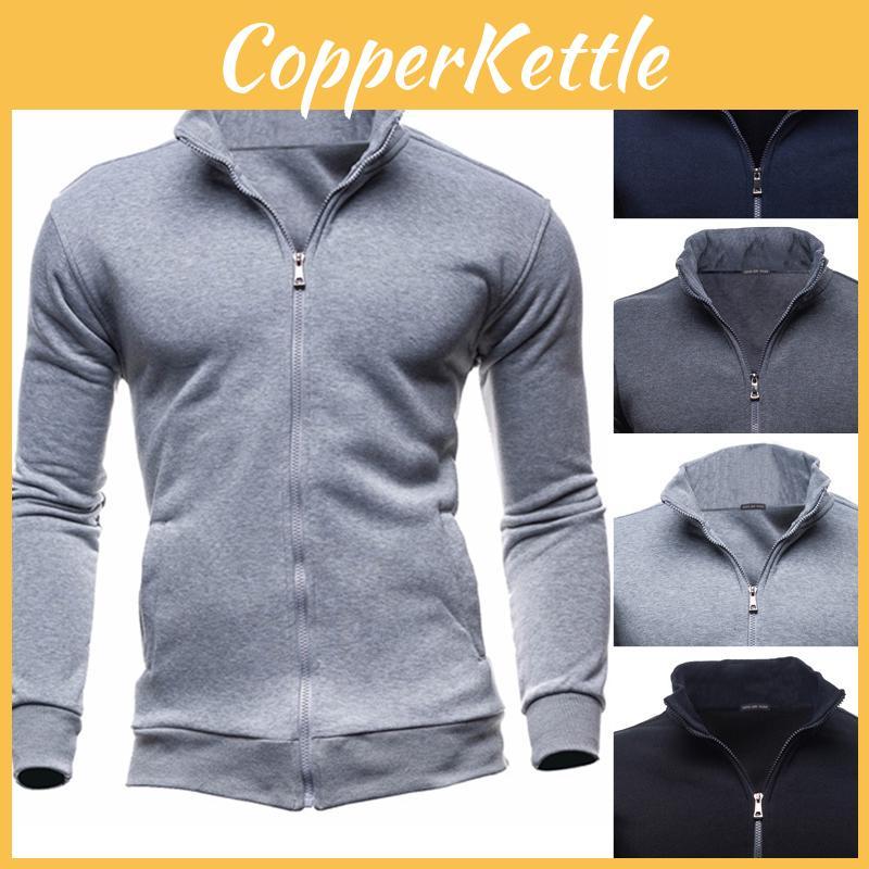 Men's Winter Zip Up Jacket With Stand Collar Ideal For Gym And Outdoor Activities