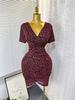 Summer new sexy pure desire wind V-neck waist short-sleeved dress leopard print hip skirt
