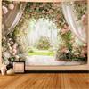 1 Pink Beautiful Romantic Rose Garden Print Tapestry Living Room Wall Decoration Background Cloth Machine Washable Space Pendant