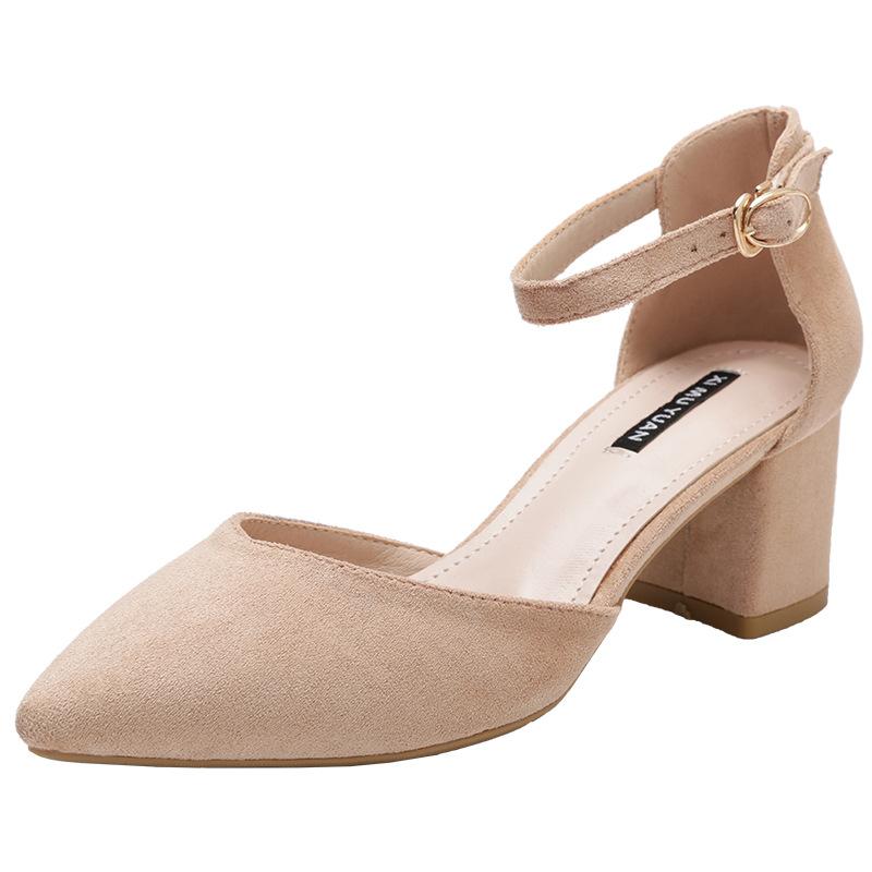 

Весенние новые туфли на высоком каблуке женские туфли на толстом каблуке с острым носком неглубокие одинарные туфли профессиональные туфли на высоком каблуке 37 бежевый