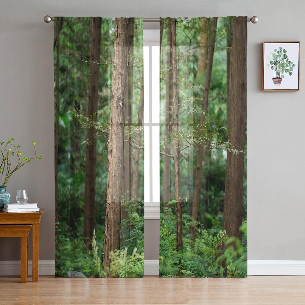 Grüner Wald Moderne Vorhänge für Wohnzimmer Transparente Tüllvorhänge Fensterschleier für das Schlafzimmer Zubehör Dekor