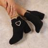 Fashion Women's Chunky Heeled Ankle Boots, Solid Color Side Zipper High Heels, Stylish Short Boots