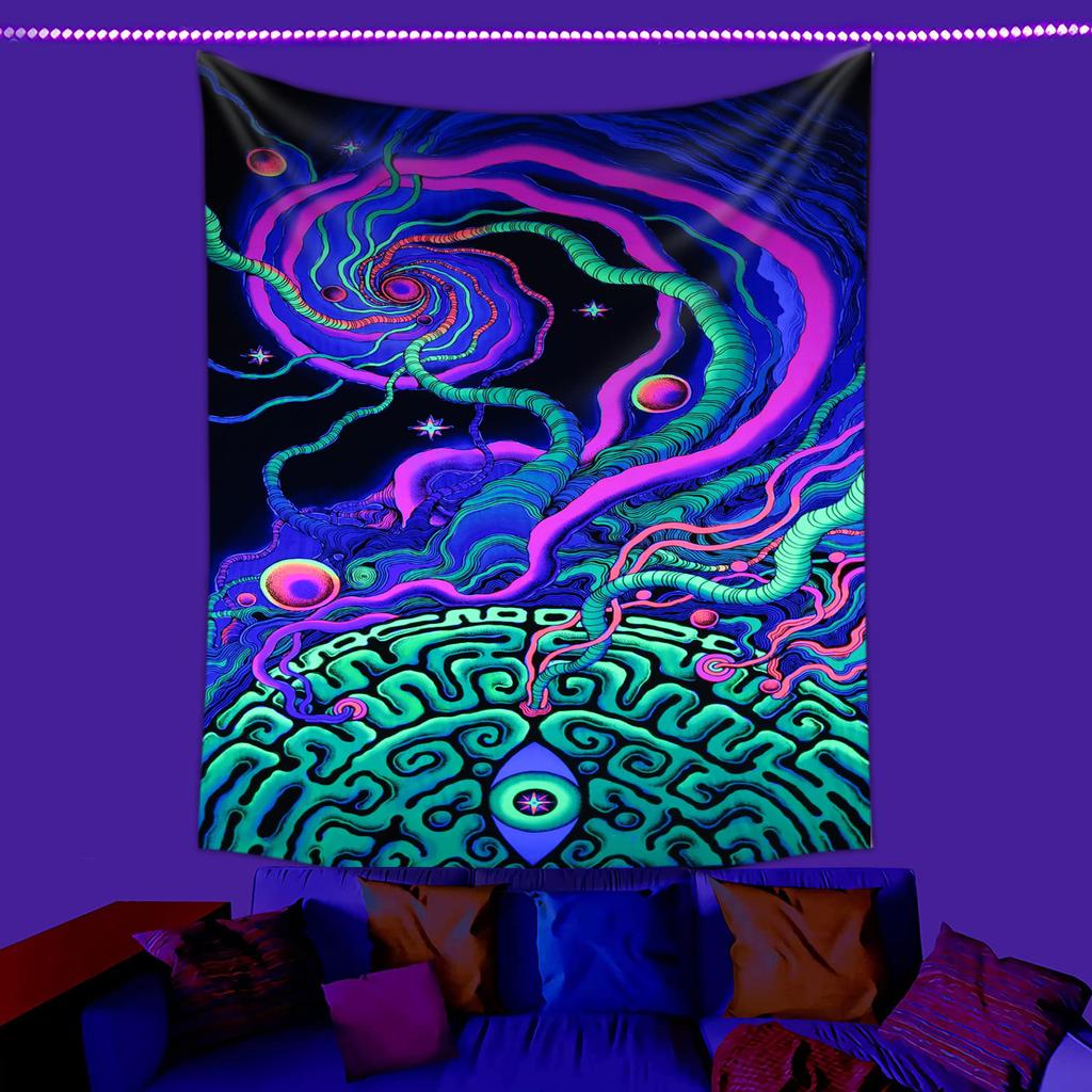 Fluorescent Tapestry UV Tree of Alien Life Purple Mushroom Fluorescent Tapestry Home Room Cloth Tapestry