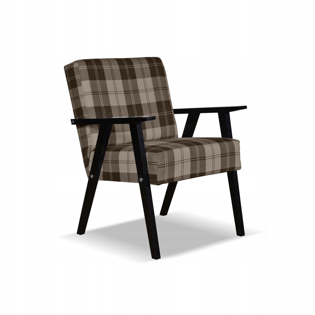 Armchair In PRL Retro Vintage Style SOLER Family Furniture Check Brown