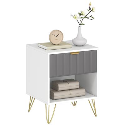 Bedside Table Modern Bedside Cabinet with Drawer and Open Compartment, 45 X 40 X 55, White
