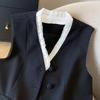 Black and White Suit Waistcoat Women's Color Block Spring Autumn Stylish Vest Jacket