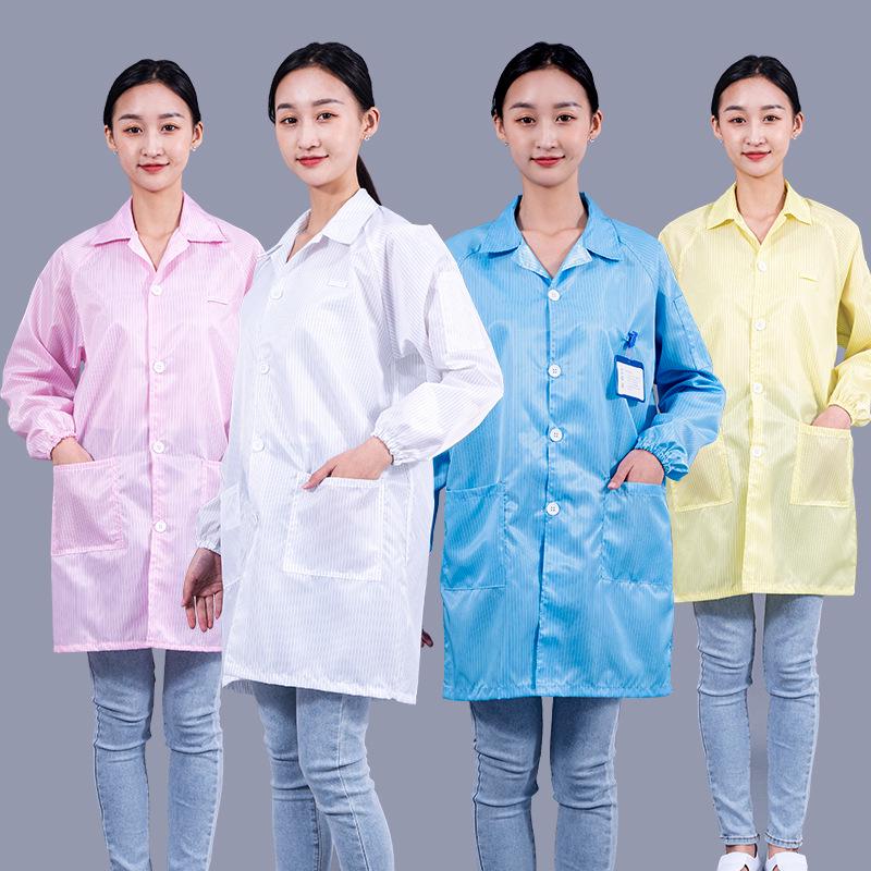 Unisex Striped Antistatic Lab Coat for Dust-Free and Static Protection