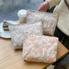 Simple Sweet Pink Flower Embroidered Clutch Cosmetic Bag Makeup Bag Square Canvas Zipper Bag Travel Portable Makeup Organizer