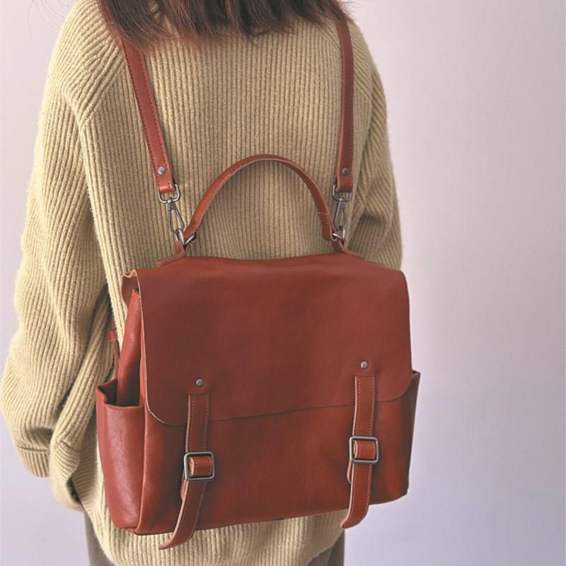Mochila de Cuero Genuino Johnature para Mujer Gran Capacidad Mochila para Viajes y Commuting Bolso de Hombro Multifuncional