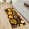 3D Glossy Yellow Pebble Runner Rug, Black Background Smooth Stone Long Hallway Mat Non Slip Washable Entryway Carpet