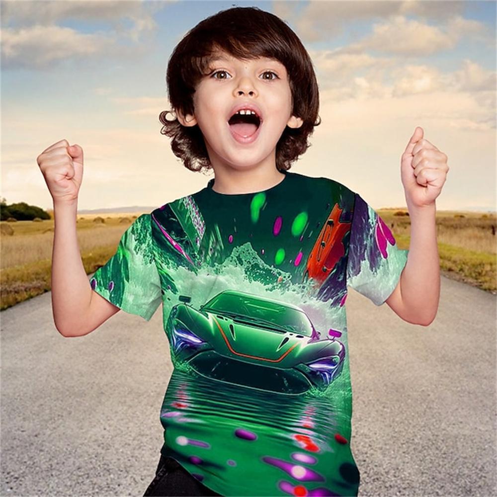 Jungen Sommerkleidung T-Shirts für Kinder Auto Grafik T-Shirts Kinderbekleidung Baby Kurzarm Print Lässige Jungenkleidung