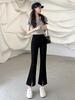 Women's Black High-Waisted Slimming Micro-Flare Pants with Slit - Summer 2025 Collection