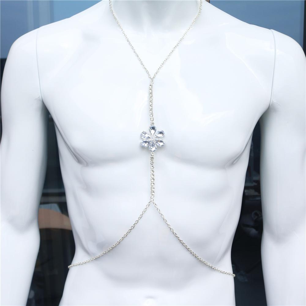 European And American Accessories, Sexy Simple Diamond Chest Chain, One-Piece Flower-Shaped Fashionable Rhinestone Body Chain Women'S Chain