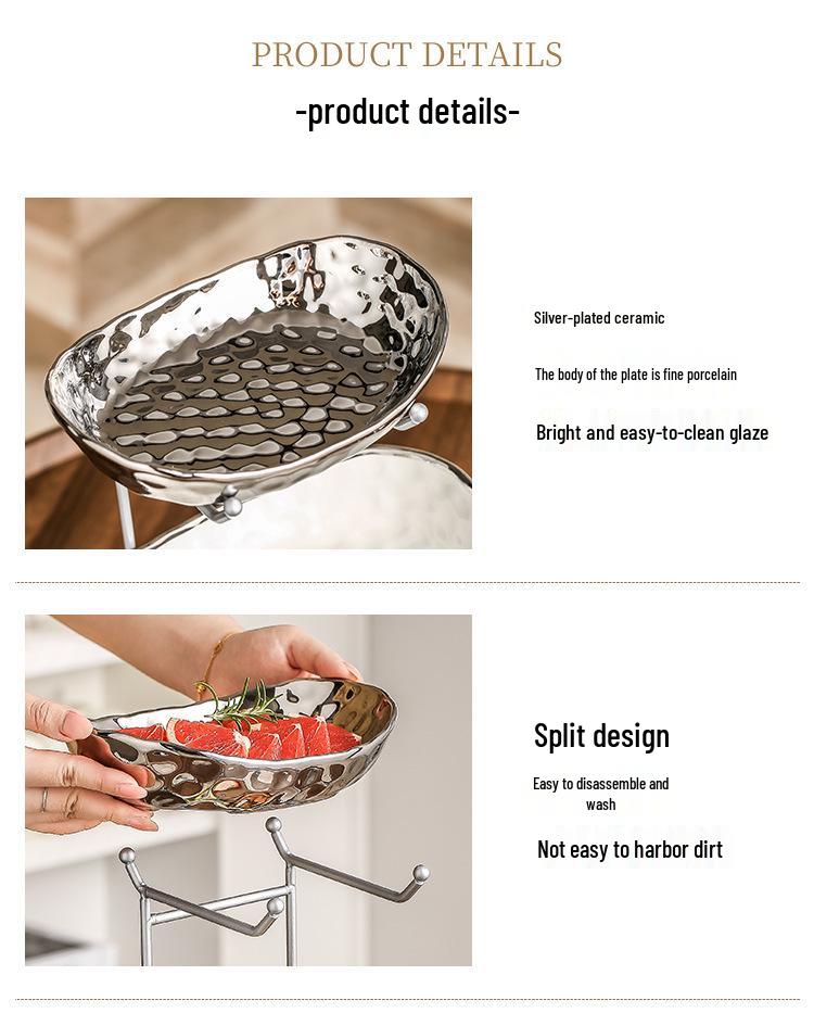 Elegant Multi-Layer Ceramic Fruit Bowl with Electroplating - High-Value Dried Fruit Storage Rack
