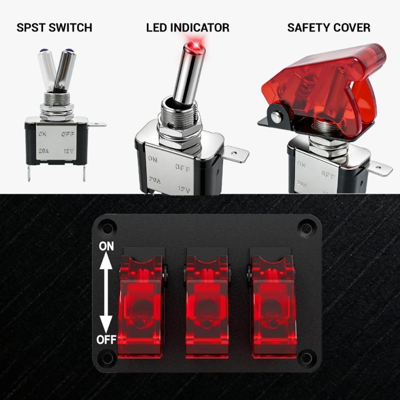 High Performances 3 Way Rocker Switches with Built In LED Lights & Dustproof Designs Car Dashboard Switches Panel for Trucks