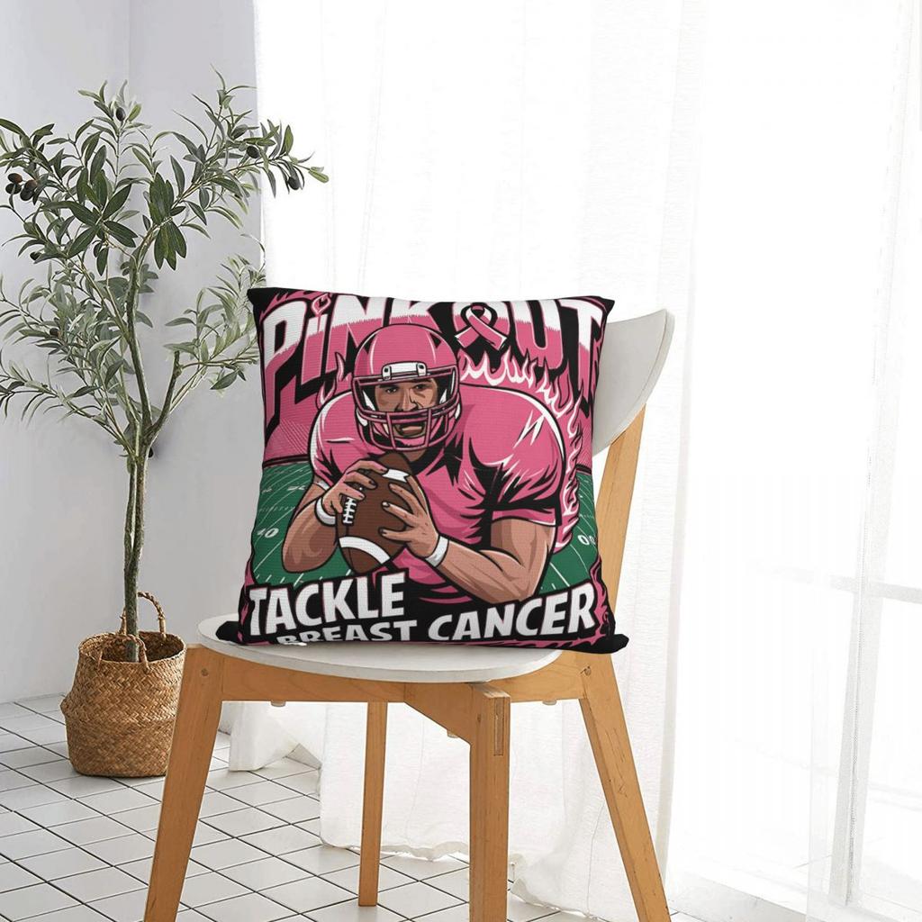 Brustkrebs bekämpfen Fußball Rosa Schleife Bewusstsein Quadratische Kissenhülle Kissenbezüge Tolle Reißverschluss-Dekoration Kissenbezug für Zuhause