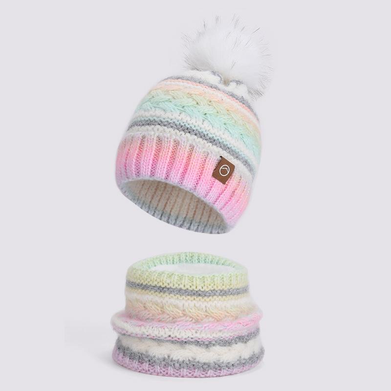 Winter warm hat scarf two-piece set fleece thickened knitted wool hat women's outdoor ear protection pullover hat tide