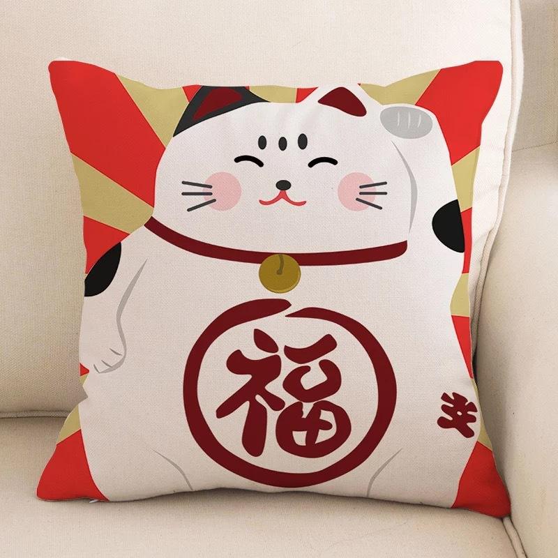 New Style of Lucky Cat Series Pillowcases, Home Office Sofa Pillow Cushion Covers, Seats