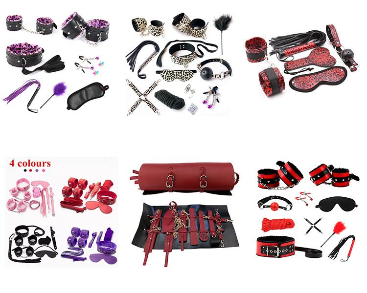 8pcs/set BDSM Bondage Restraint Black and Pink Leather Furry Bondagesexy Furniture Kit Made In China SM Play Toy