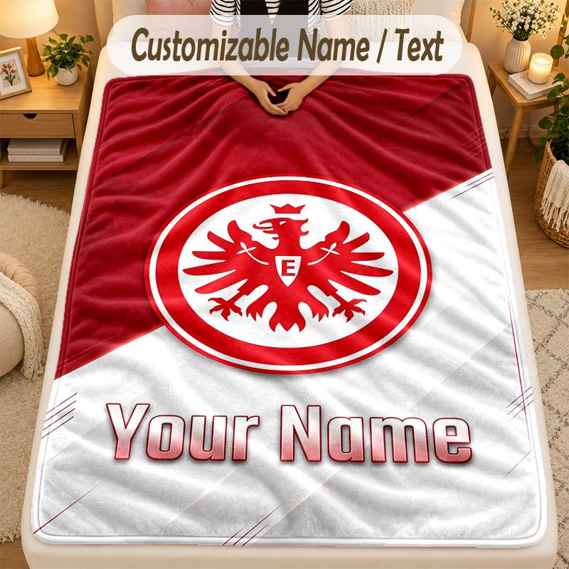 Flannel BlanketEintracht Frankfurt Custom Name Text Personalized Soft Warm Throw Blanket Home Decor Gift