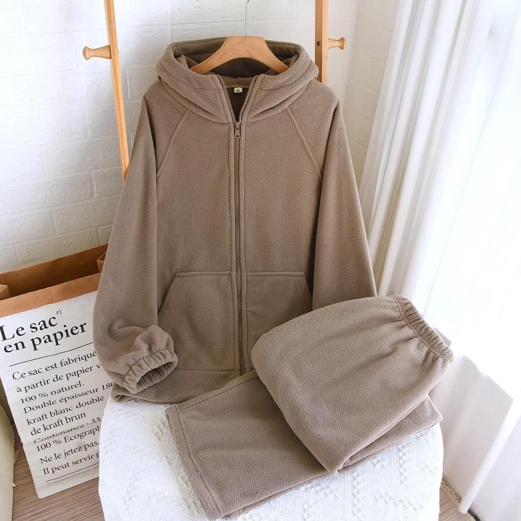 Couple's Fleece Pajamas: Warm Hooded Zip-Up for Men, Perfect for Fall and Winter Lounging or Outerwear.
