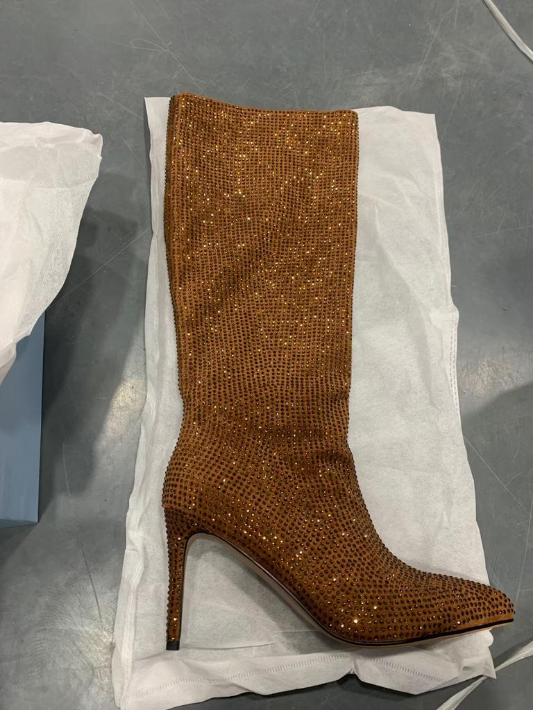 Nuovi Stivali Alti Fino Al Ginocchio Stiletto a Punta Acuta con Punti Stellati Baby'S Breath Europei e Americani, Stivali da Sfilata da Donna Taglie Forti