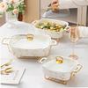 Nordic Ceramic Food Warmer 12/14/16in Rectangular Restaurant Soup Pot Insulation with Lid Chafing Dish Casserole Serving Buffet