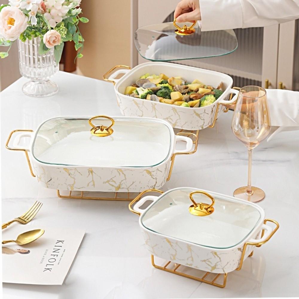 Nordic Ceramic Food Warmer 12/14/16in Rectangular Restaurant Soup Pot Insulation with Lid Chafing Dish Casserole Serving Buffet